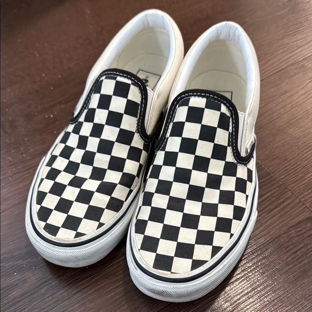 Vans Checkered Slip-On Shoes - Black and White